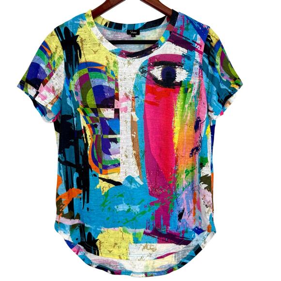 Shana Tops - Shana Sz Small Wearable Art to Wear Abstract Artsy Tropical Blouse Shirt Top
